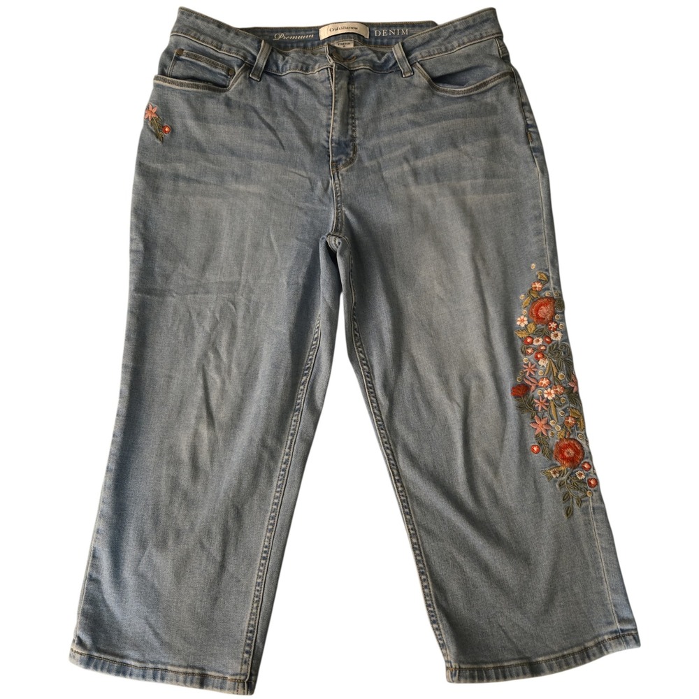 Croft & Barrow Light Wash Embroidered Cropped Capri‎ Stretch Jeans  Sz 14 19L